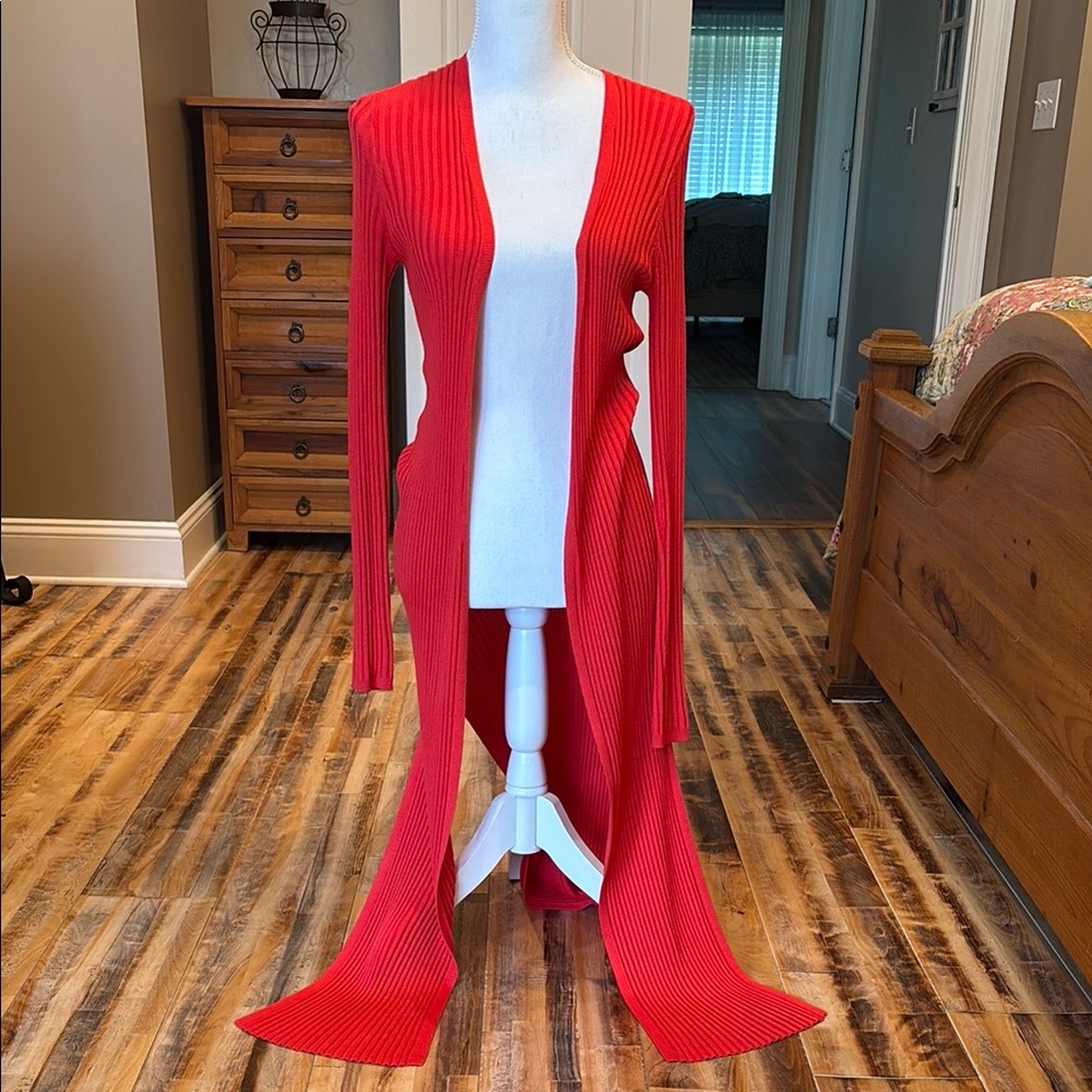 Lovers + Friends Red Open-Front Long Cardigan Sweater size small